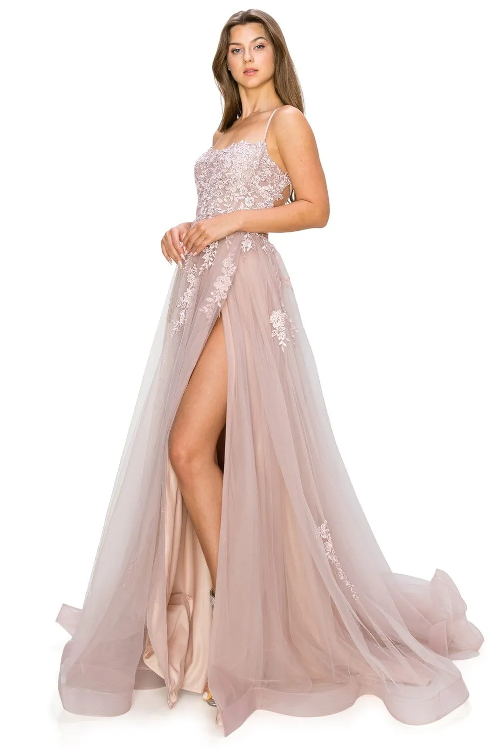 Applique Sleeveless Slit Gown by Cinderella Couture 8031J
