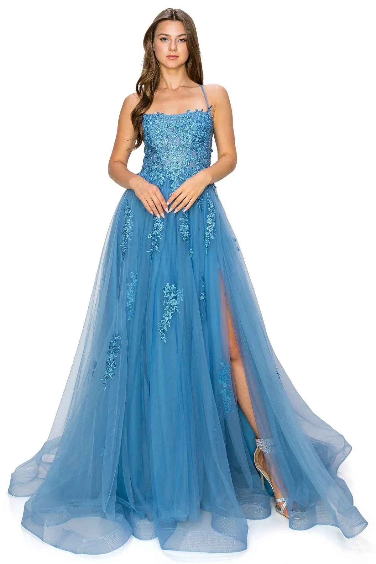 Applique Sleeveless Slit Gown by Cinderella Couture 8031J