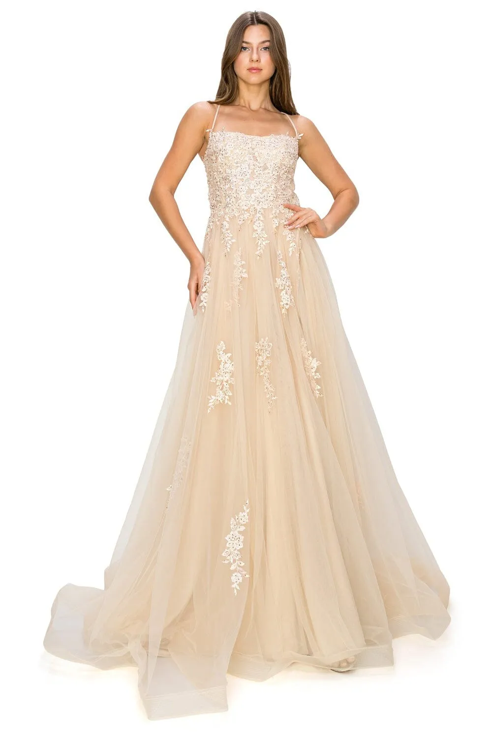 Applique Sleeveless Slit Gown by Cinderella Couture 8031J