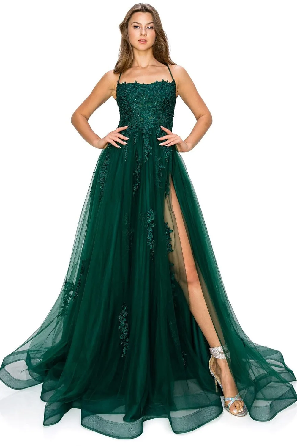 Applique Sleeveless Slit Gown by Cinderella Couture 8031J