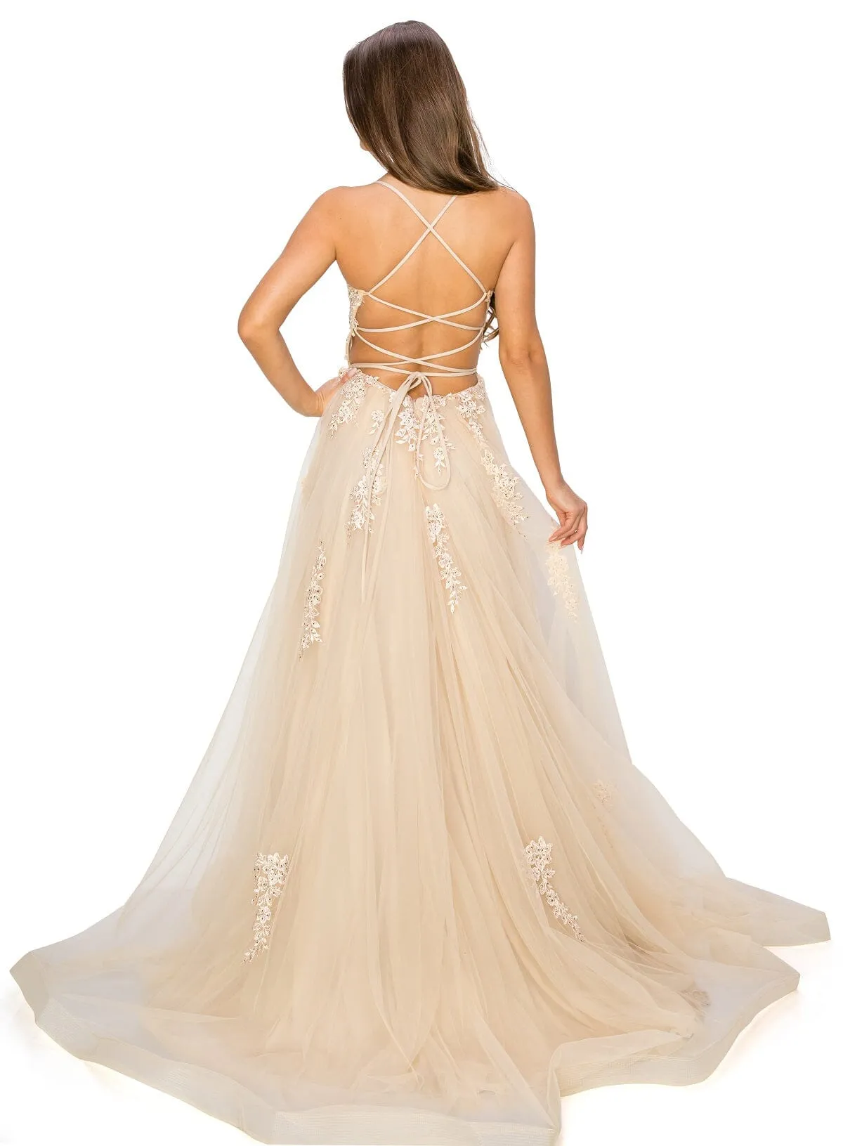 Applique Sleeveless Slit Gown by Cinderella Couture 8031J