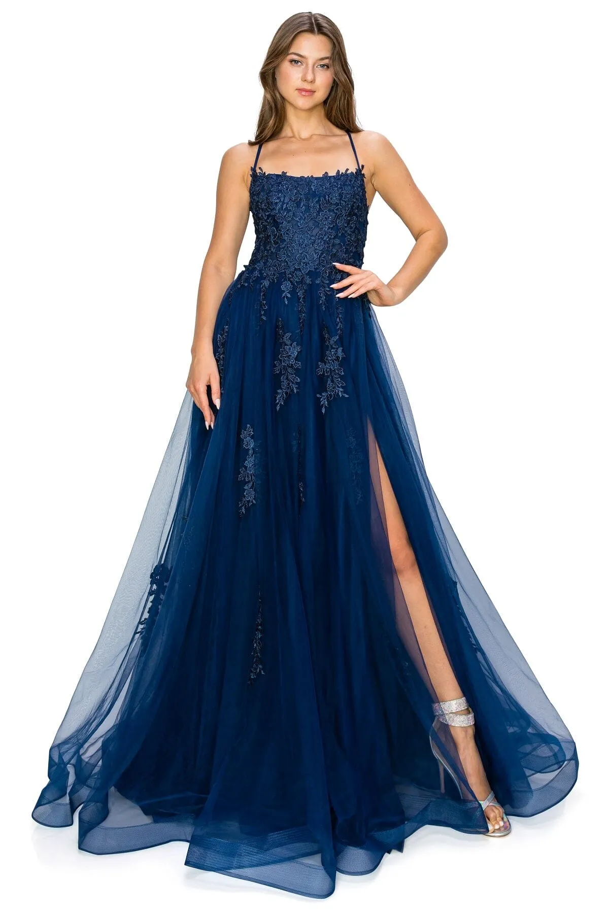 Applique Sleeveless Slit Gown by Cinderella Couture 8031J