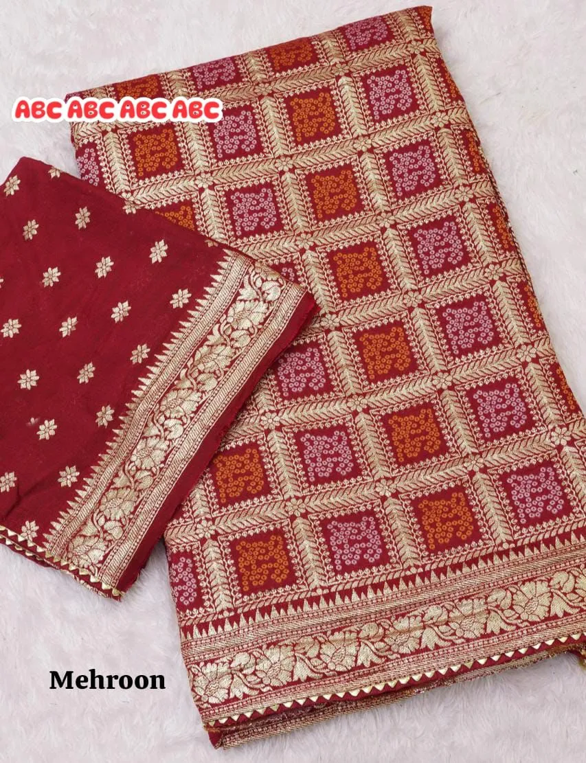 Beautiful Designer Pure Banarasi Bandhej Cottan Sarees