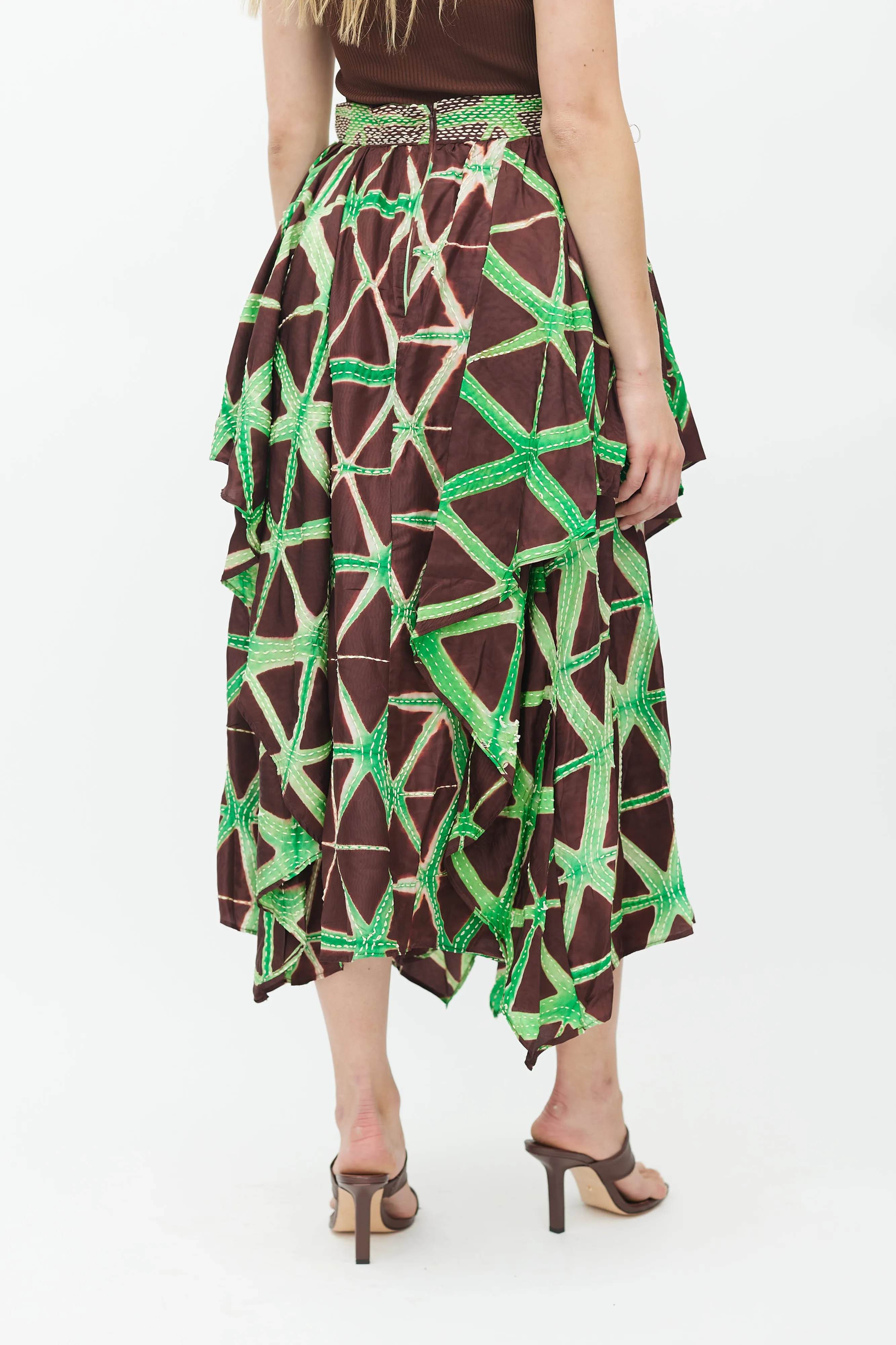 Brown & Green Savita Stitch Silk Skirt