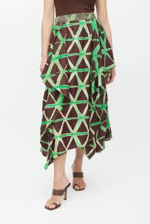 Brown & Green Savita Stitch Silk Skirt