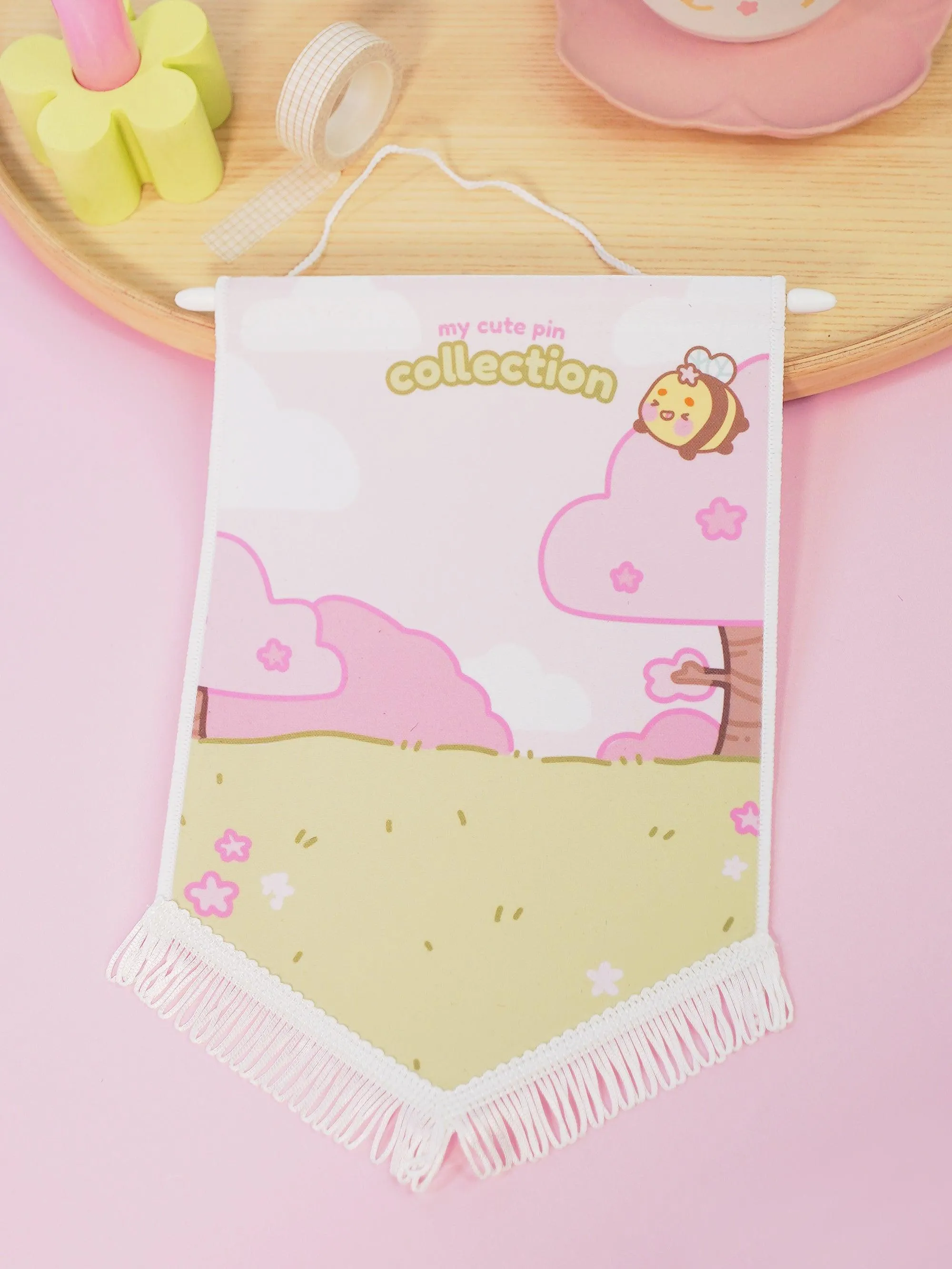 Bumblebutt Sakura Scene Pin Display Banner | Kawaii Cherry Blossom Enamel Pin Display