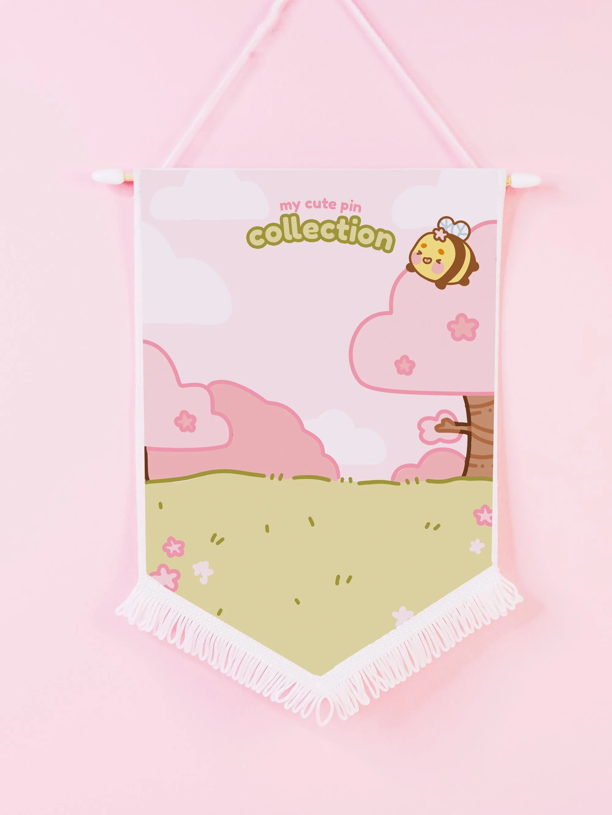 Bumblebutt Sakura Scene Pin Display Banner | Kawaii Cherry Blossom Enamel Pin Display