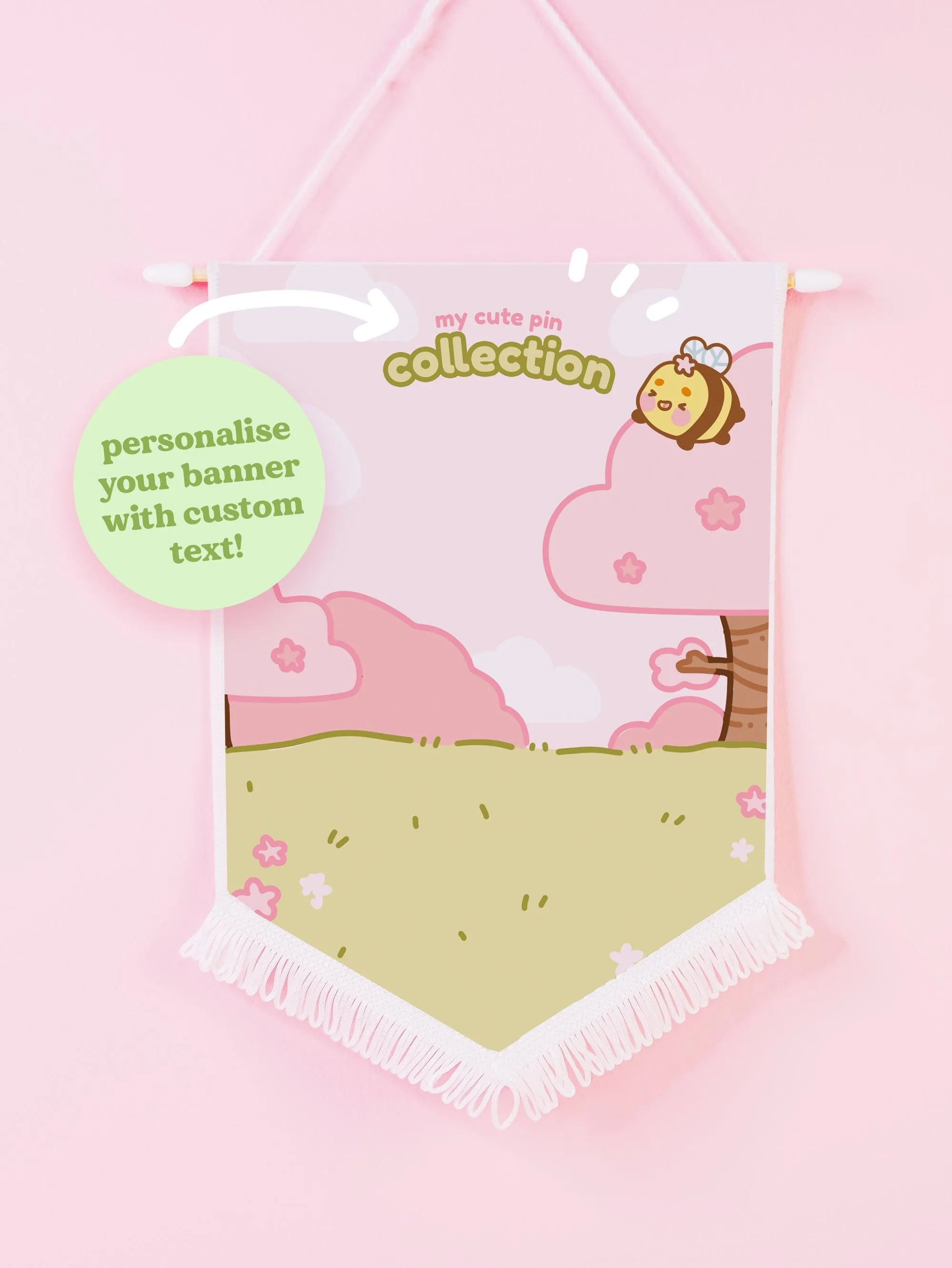 Bumblebutt Sakura Scene Pin Display Banner | Kawaii Cherry Blossom Enamel Pin Display
