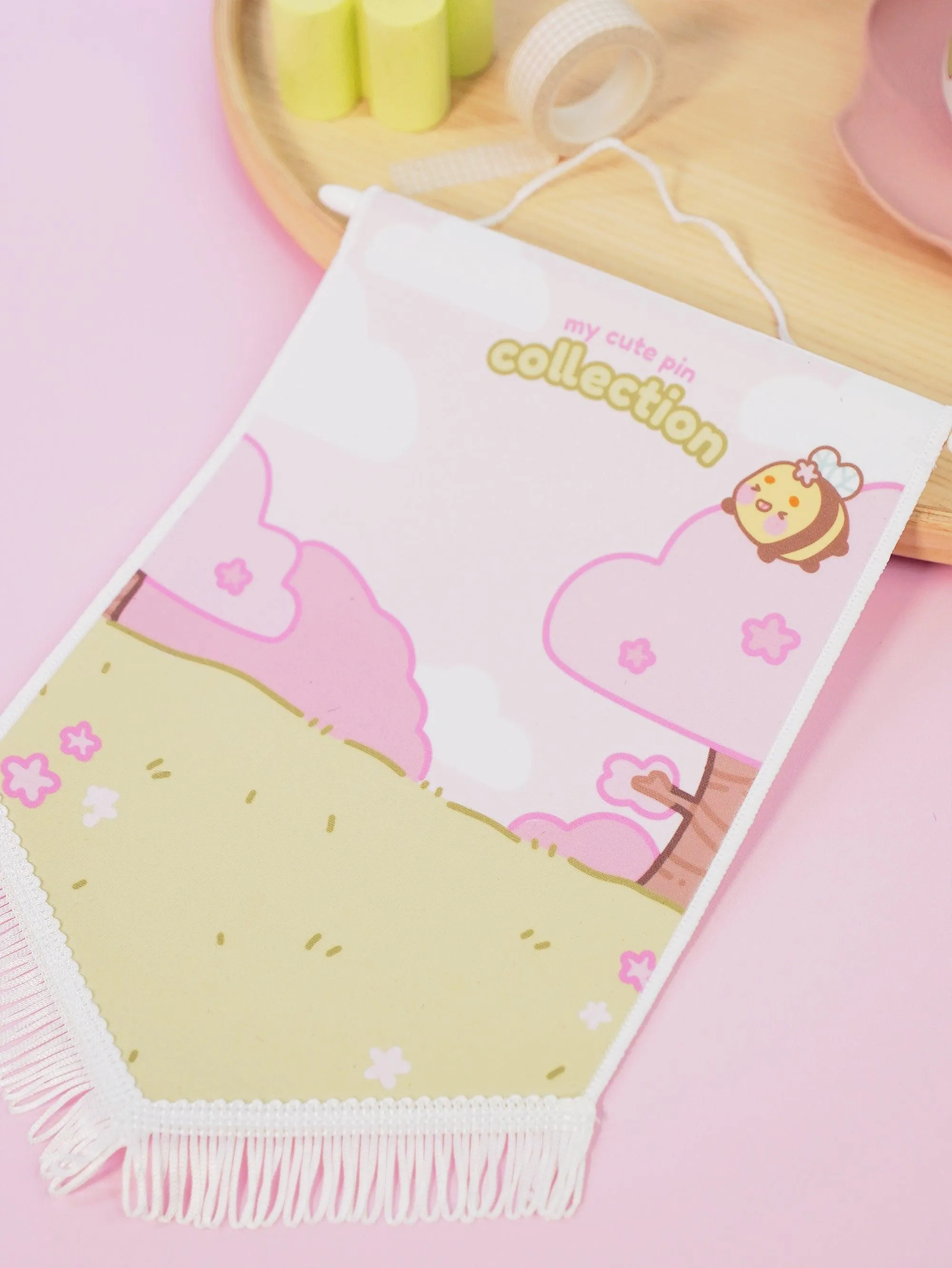 Bumblebutt Sakura Scene Pin Display Banner | Kawaii Cherry Blossom Enamel Pin Display