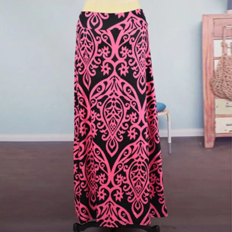 Fashionkova  Women Ethnic Style Long Skirt Spring Autumn Printed Skirts Ladies Casual Big Swing Ankle-Length Skirts Streetwear