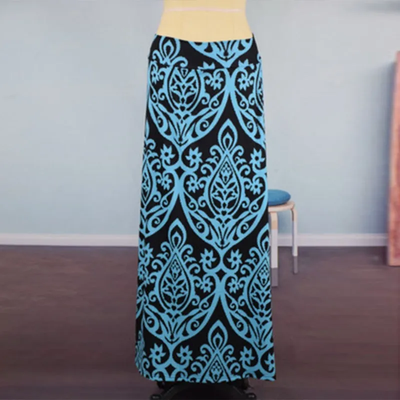 Fashionkova  Women Ethnic Style Long Skirt Spring Autumn Printed Skirts Ladies Casual Big Swing Ankle-Length Skirts Streetwear