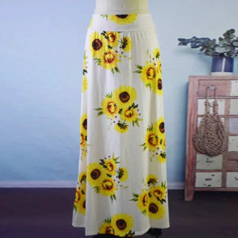 Fashionkova  Women Ethnic Style Long Skirt Spring Autumn Printed Skirts Ladies Casual Big Swing Ankle-Length Skirts Streetwear
