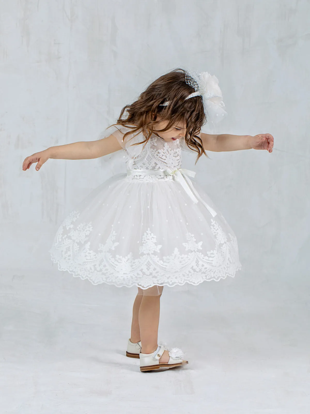 Girl's lace dress with tulle polka dots - VELIA