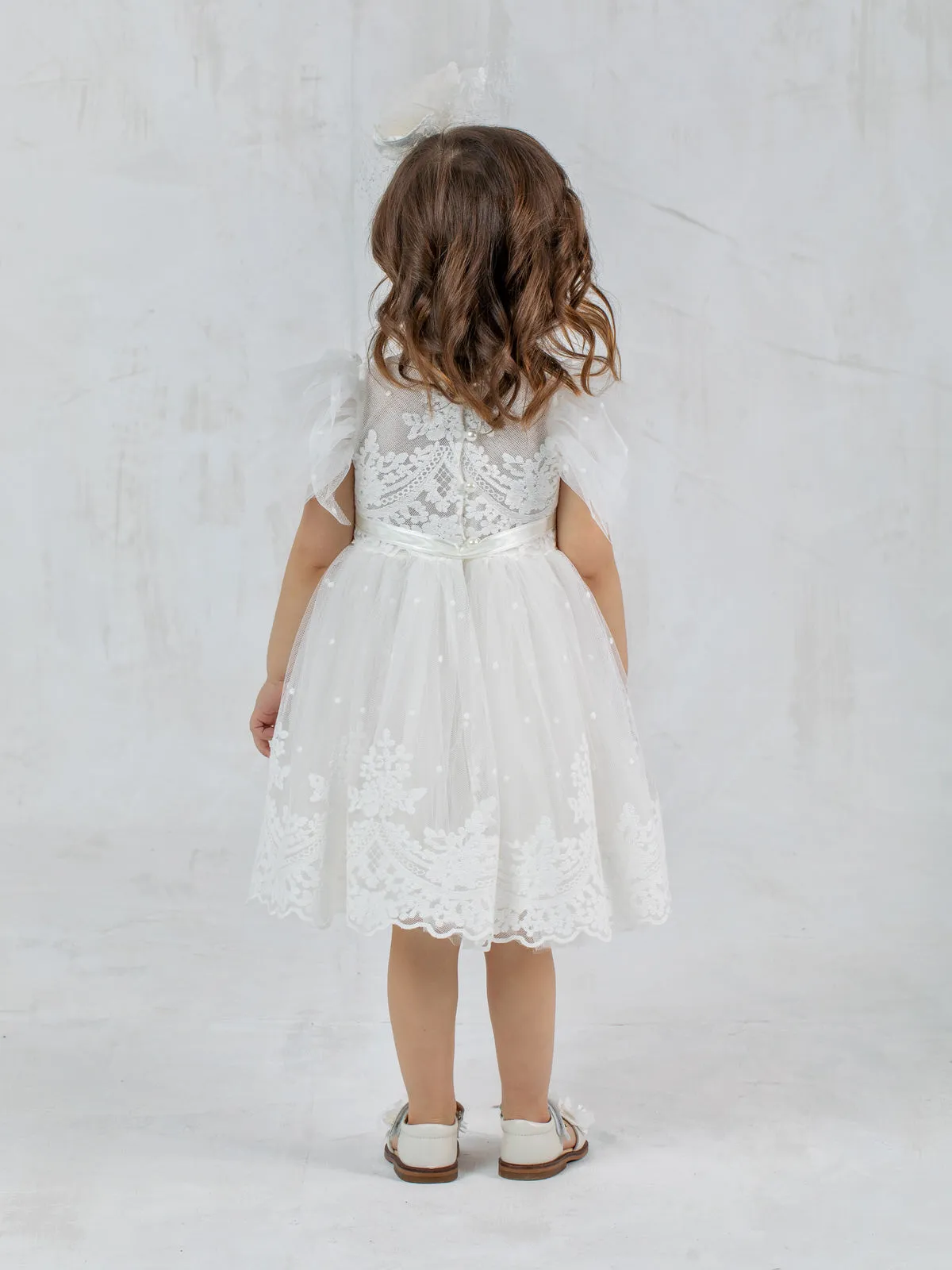 Girl's lace dress with tulle polka dots - VELIA