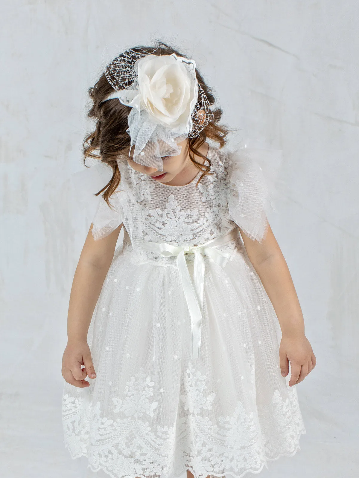 Girl's lace dress with tulle polka dots - VELIA