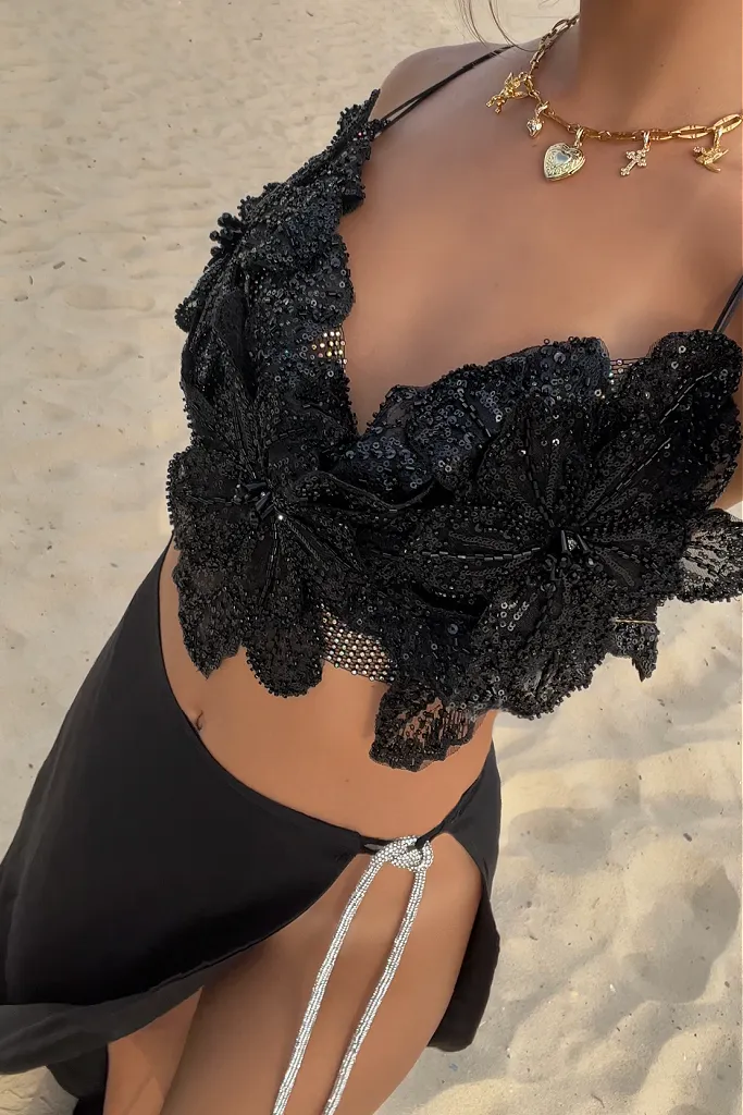 GRACE TWO PIECE GOWN - NIGHT NYMPH SILK & BLACK GLIMMER