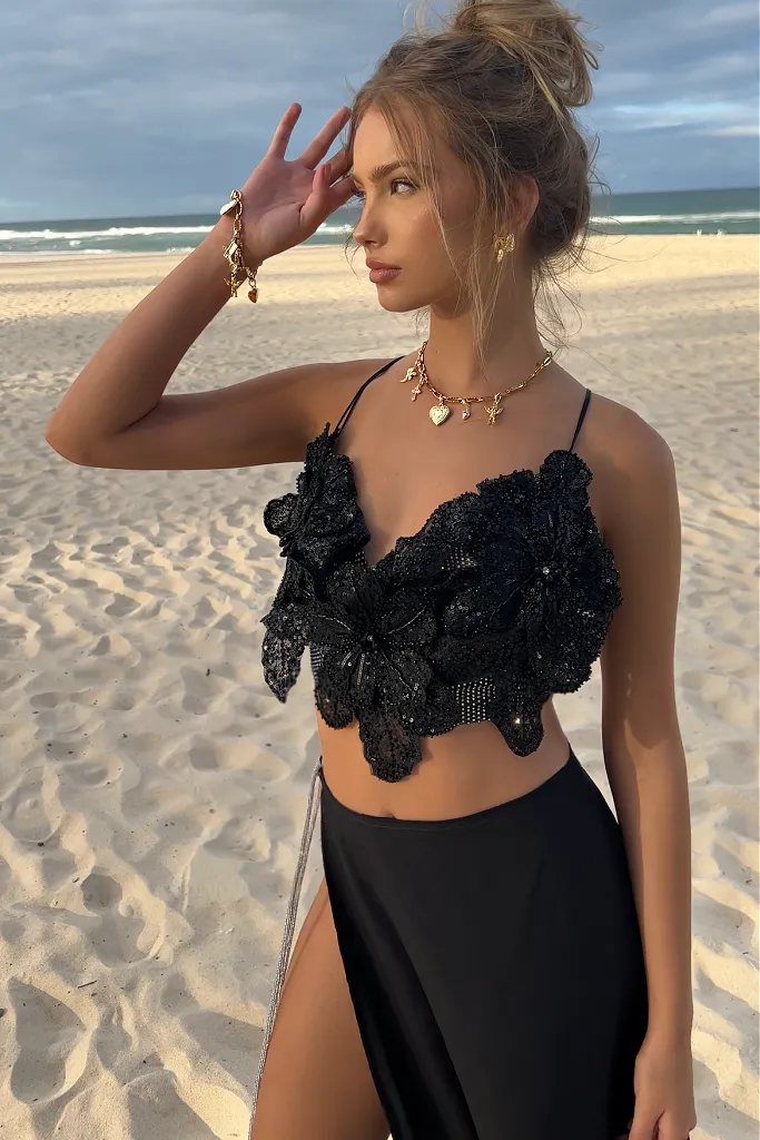GRACE TWO PIECE GOWN - NIGHT NYMPH SILK & BLACK GLIMMER