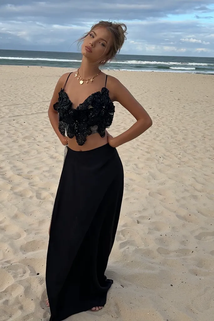 GRACE TWO PIECE GOWN - NIGHT NYMPH SILK & BLACK GLIMMER