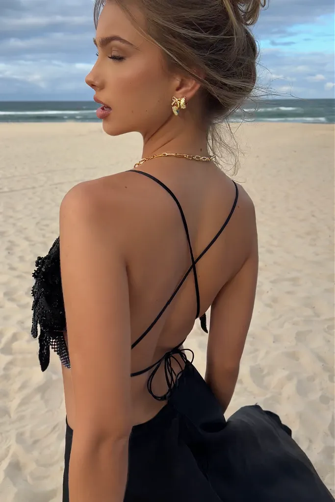 GRACE TWO PIECE GOWN - NIGHT NYMPH SILK & BLACK GLIMMER