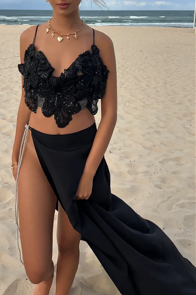 GRACE TWO PIECE GOWN - NIGHT NYMPH SILK & BLACK GLIMMER