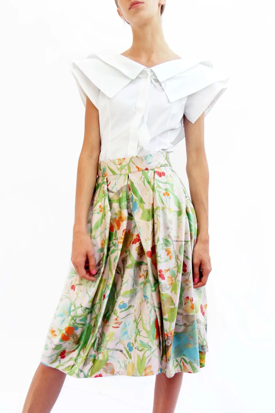 Origami Silk Satin Skirt with Complex Pleats  Original Paper Art Print