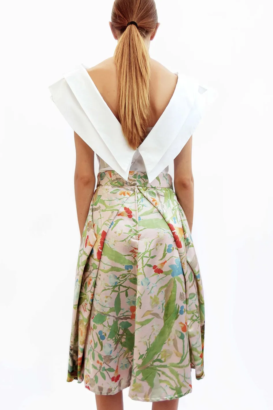 Origami Silk Satin Skirt with Complex Pleats  Original Paper Art Print