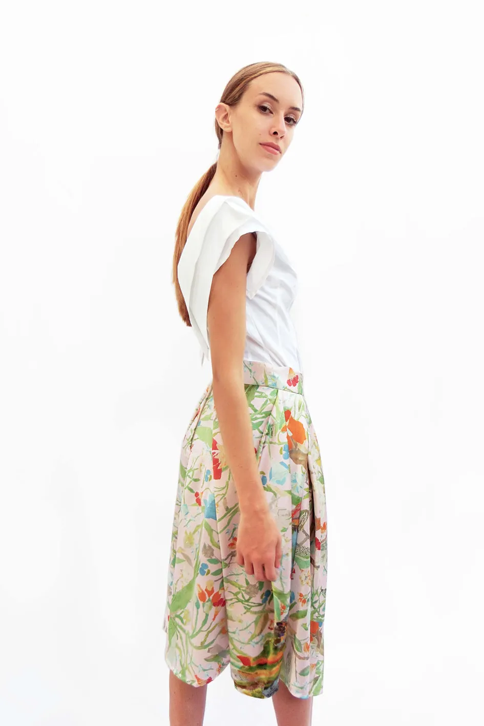 Origami Silk Satin Skirt with Complex Pleats  Original Paper Art Print