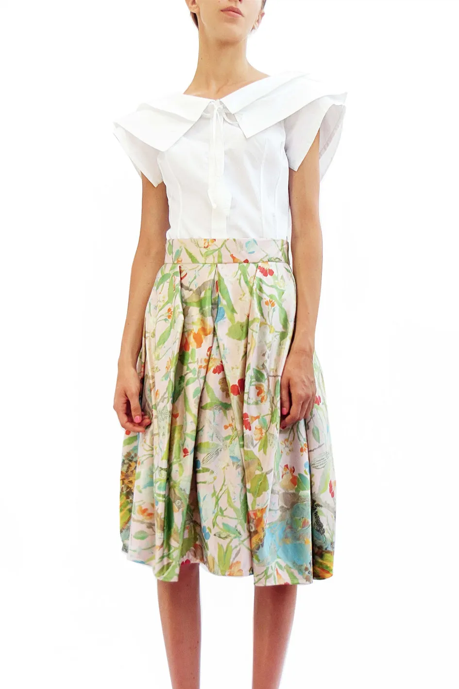 Origami Silk Satin Skirt with Complex Pleats  Original Paper Art Print