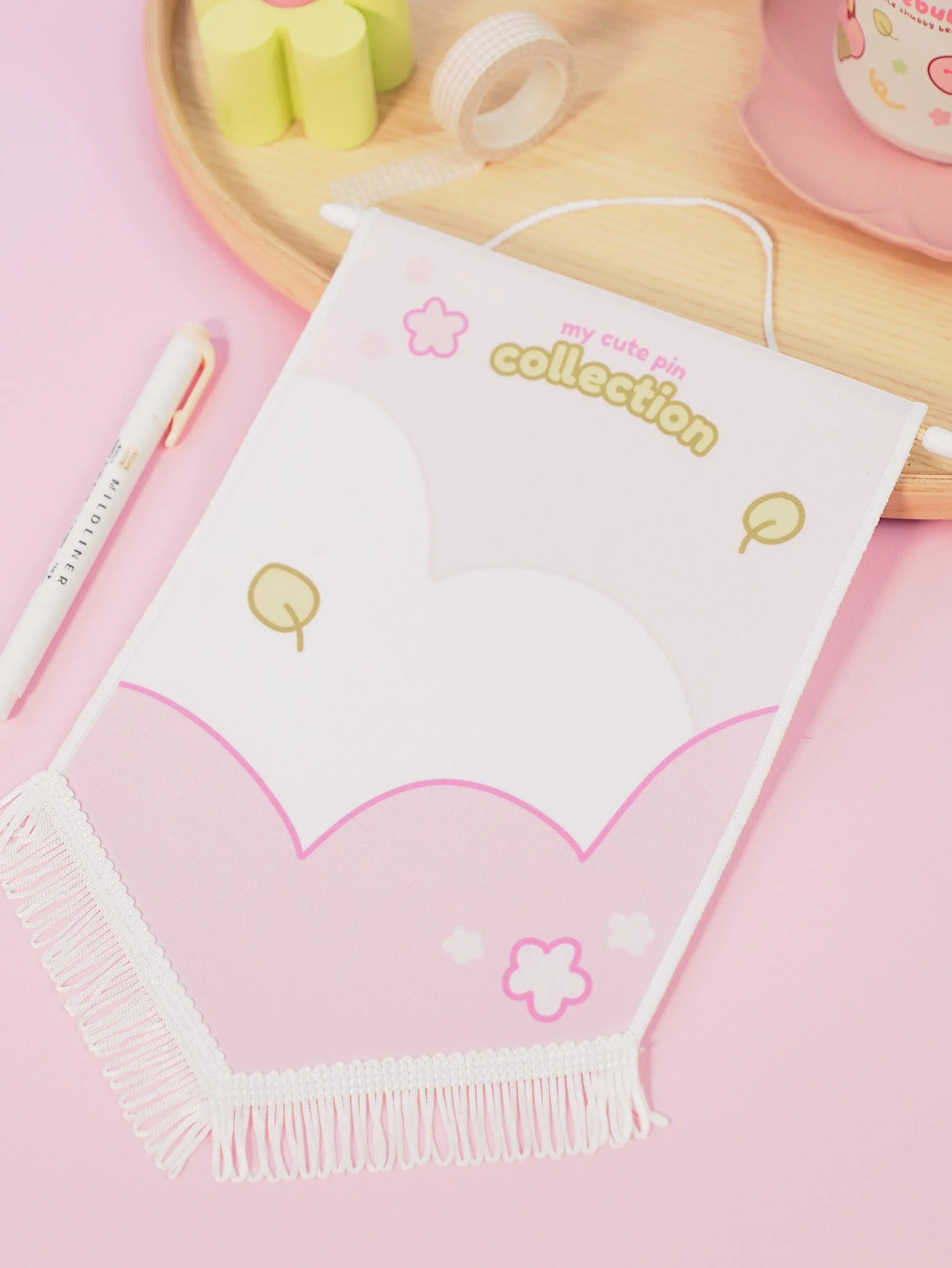 Sakura Pastel Pink Enamel Pin Pennant Banner | Kawaii Custom Pin Display | Personalised Pin Flag