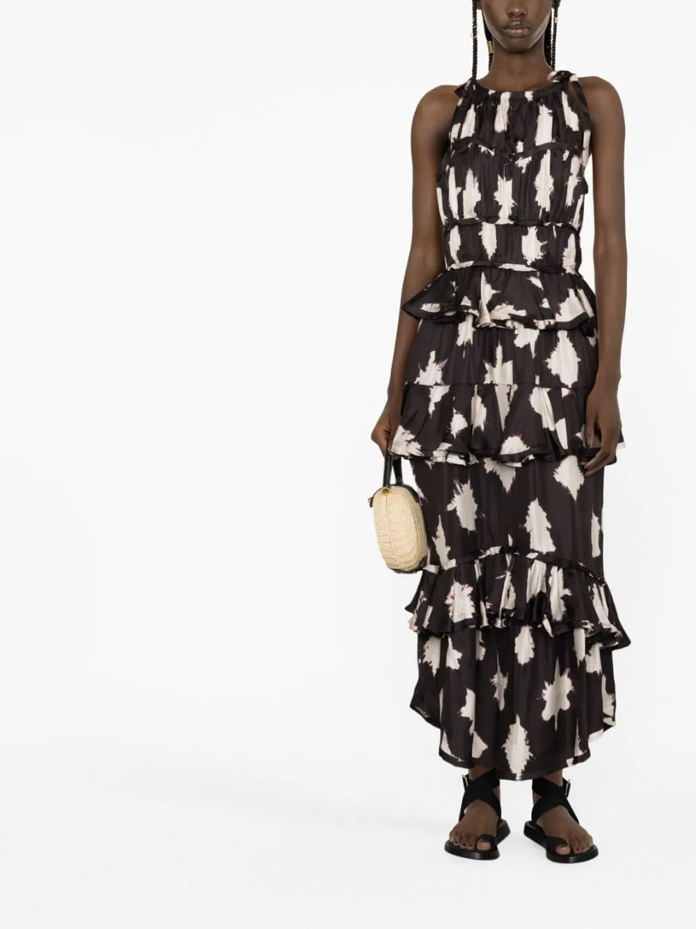 SERAFINA SHIBORI TIERED SILK MAXI DRESS