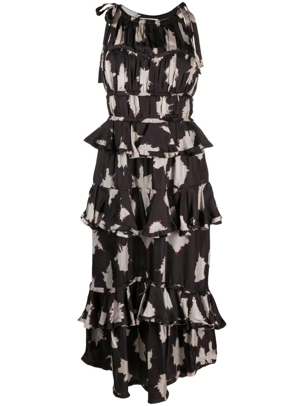 SERAFINA SHIBORI TIERED SILK MAXI DRESS
