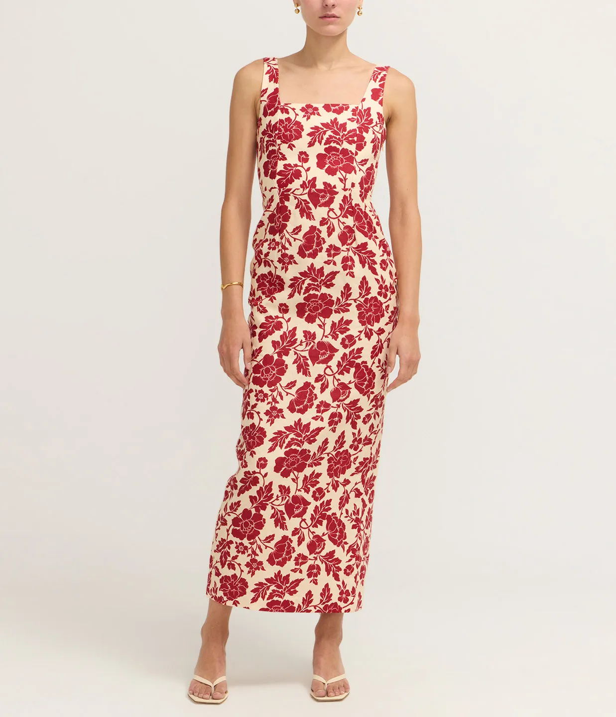 Skyla Column Dress in Deep Red and Oat