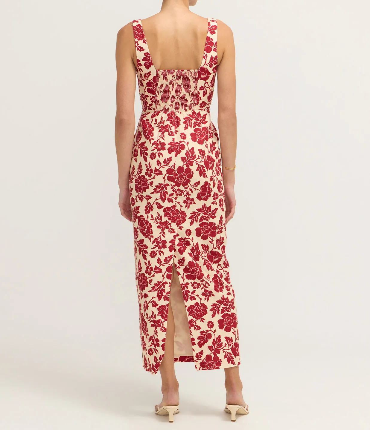 Skyla Column Dress in Deep Red and Oat
