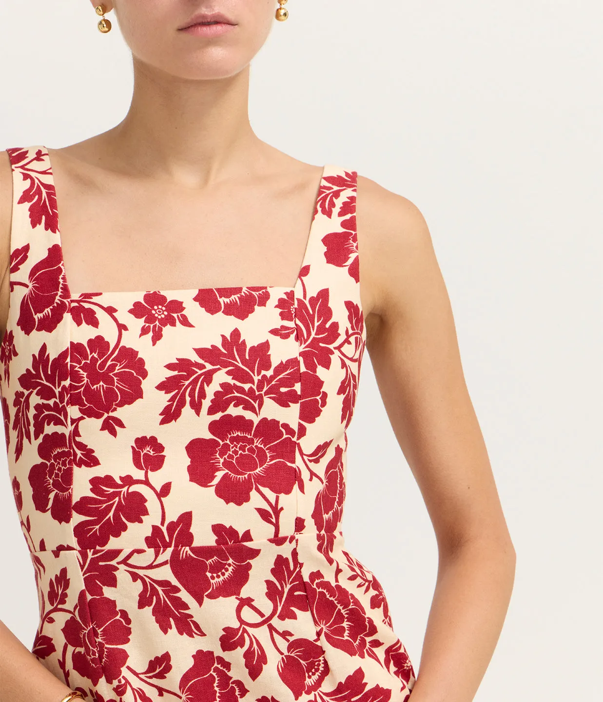 Skyla Column Dress in Deep Red and Oat