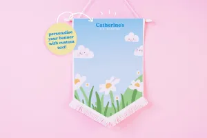 Summer Enamel Pin Banner | Kawaii Customisable Pin Display with Daisy & Cloud Design | Cute Storage for Pins
