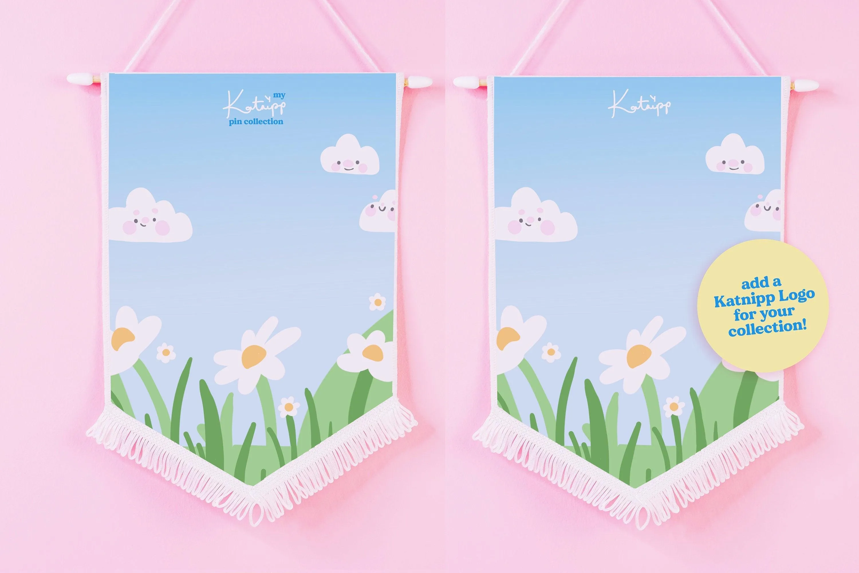 Summer Enamel Pin Banner | Kawaii Customisable Pin Display with Daisy & Cloud Design | Cute Storage for Pins